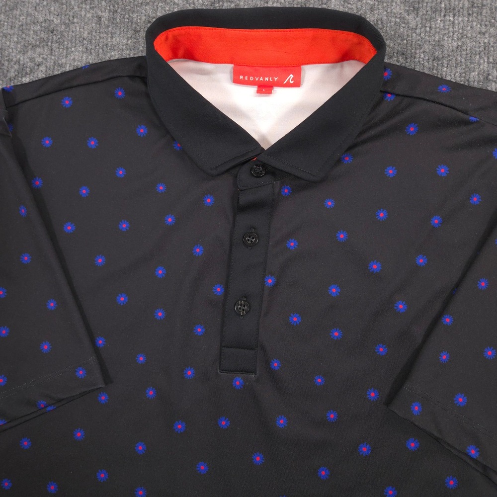 Redvanly Polo Shirt Mens L Black Junian Floral AOP Print Performance Golf Preppy